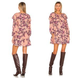 FREE PEOPLE Sunbaked Floral Long Sleeve Swing Minidress in Peach Combo Size XL